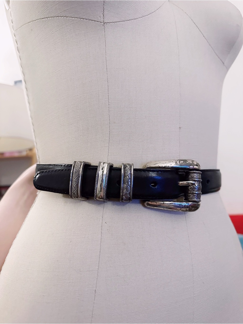 Vintage Brighton Leather Belt Silver Western Hardware Black 1995 - Picture 2 of 6